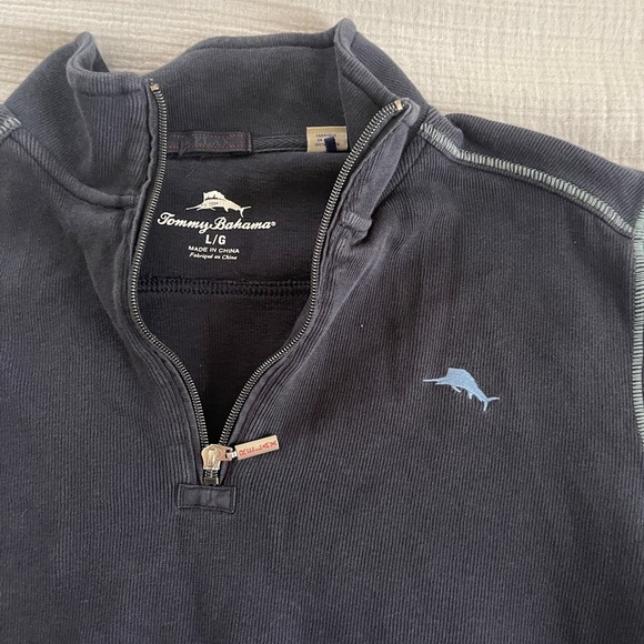 Tommy Bahama Mens Relax Fleece Half Zip Pullover navy Sweater Size L - Picture 2 of 8
